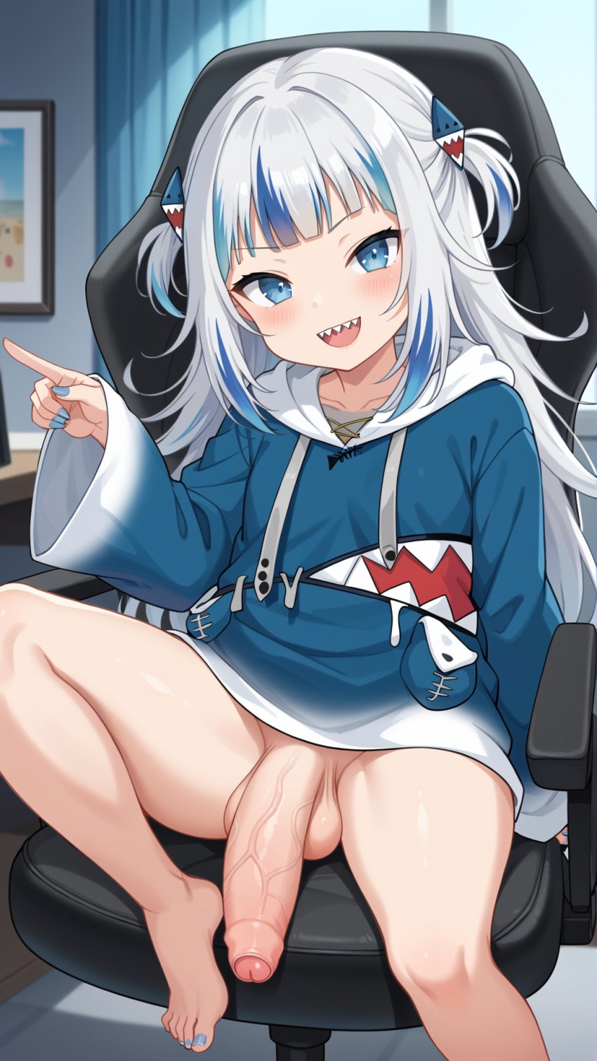 ai_generated big_penis blue_eyes foreskin futa_only futanari gawr_gura hololive hololive_english virtual_youtuber white_hair