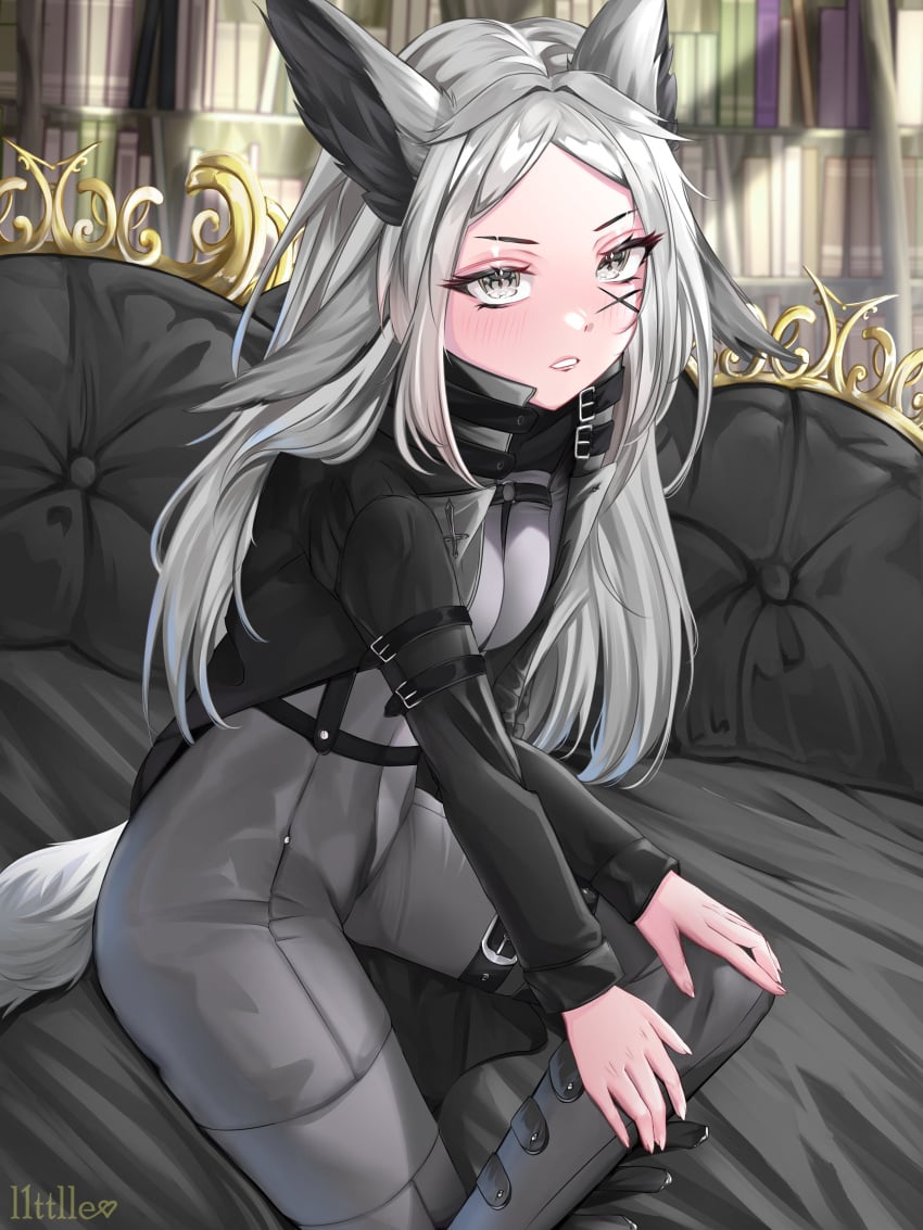 dya_rikku_(vtuber) face_markings female fox_ears looking_at_viewer red_eyes skin_tight virtual_youtuber vyugen white_hair