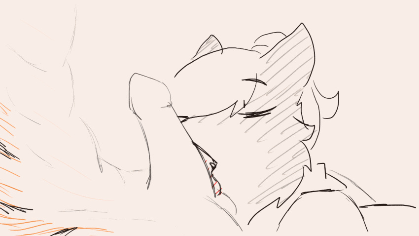 ambiguous_gender animated anthro canine clothing fur licking male mammal multicolored_fur occidentalis okami_wolf penis ponytail sketch tied_hair tongue tongue_out two_tone_fur wolf