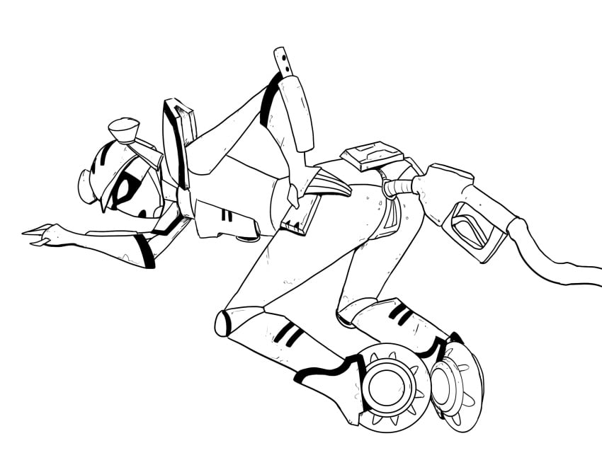 1girls anal_insertion anal_object_insertion anus ass gas_pump gasoline lickety_split_(transformers) robot robot_girl robot_humanoid roller_skates skirt transformers transformers_animated uncolored