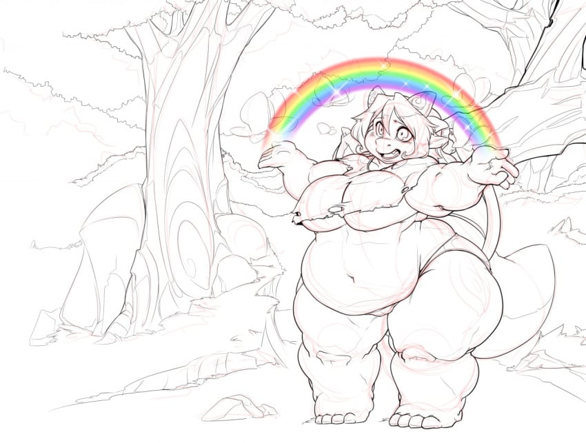 behemuffin dragon female fupa monochrome obese overweight rainbow scalie