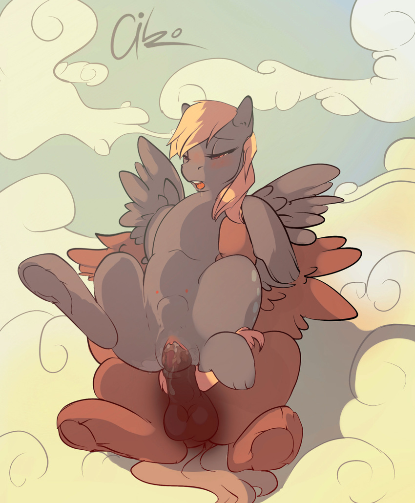 2015 aiko_stable ass balls blonde_hair blush clitoris cloudscape crotchboobs cutie_mark derpy_hooves duo equine female female_on_top feral friendship_is_magic fur grey_fur hair hooves male mammal my_little_pony on_top open_mouth pegasus penetration penis pussy pussy_juice saliva sex sky stomach_bulge straight tiny_crotchboobs tongue underhoof vaginal_penetration wet wings