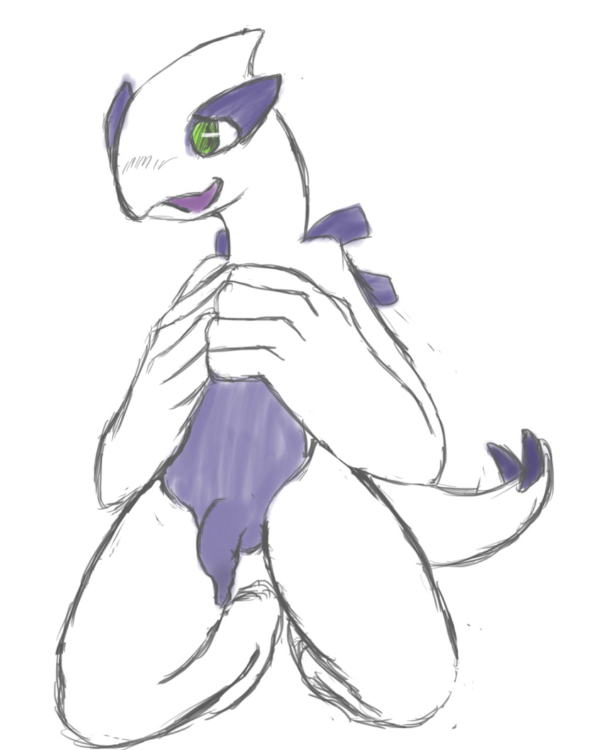 1boy anthro green_eyes long_foreskin lugia male male_only nintendo open_mouth penis plain_background pokemon pokemon_(species) pokemon_gsc psychoninetales sketch solo tail_spikes uncut video_games white_background