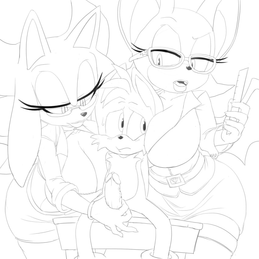 2015 anthro balls bat big_breasts breasts canine cleavage clothed clothing erection fan_character female fox group handjob huge_breasts male mammal mobian mobian_(species) nude oc original_character penis precum ravnic rouge_the_bat sega sex sonic_(series) sonic_oc sonic_the_hedgehog_(series) straight tails