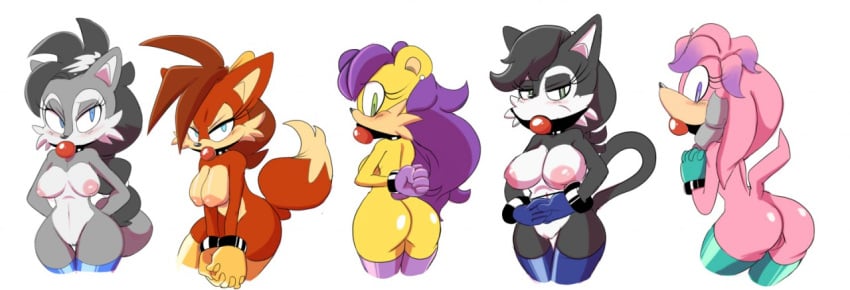 2015 anthro areola ass big_breasts big_butt bondage bound breasts canine cat cloudz echidna erect_nipples female fiona_fox fox group hershey_the_cat julie-su lupe_the_wolf mammal mina_mongoose mongoose monotreme nipples nude pussy sega sonic_(series) sonic_the_hedgehog_(archie) sonic_the_hedgehog_(comics) wolf