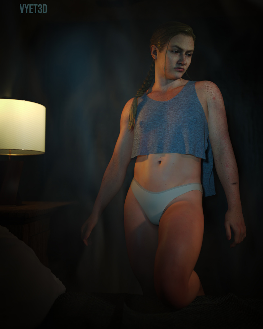 1girls 3d abigail_anderson buff_female female female_focus female_human female_only masculine_female muscular muscular_female naughty_dog open_top panties pigtail the_last_of_us the_last_of_us_2 underwear vyet3d