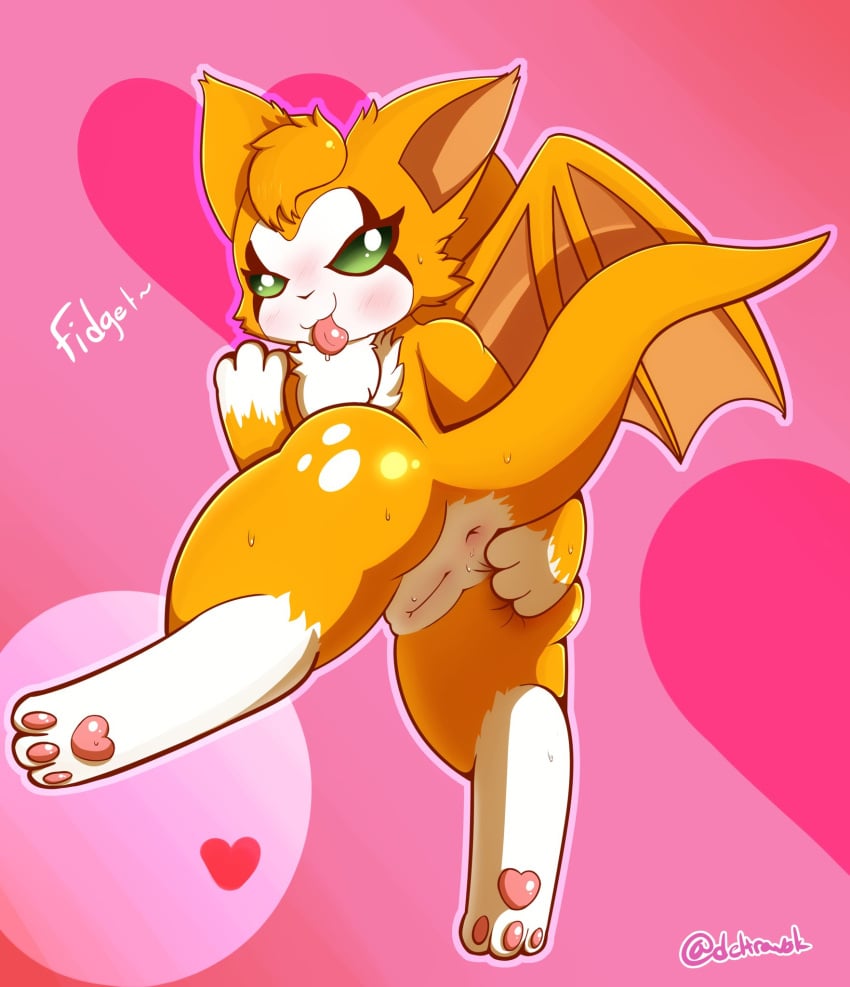 2022 3_fingers 3_toes anthro artist_name ass bat biped blush cheek_tuft colored cute digital_drawing_(artwork) digital_media_(artwork) dust:_an_elysian_tail english_text eyelashes eyewear facial_tuft feet female feral fidget_(elysian_tail) fingers fur genitals green_eyes heart_pawpads hi_res looking_at_viewer mammal membrane_(anatomy) membranous_wings multicolored_body multicolored_fur narrowed_eyes nimbat nude nude_anthro nude_female orange_body orange_ears orange_fur orange_inner_ear orange_membrane orange_tail orange_wings pawpads paws pink_tongue pussy shaded signature solo spread_legs spreading tail text toes tongue tongue_out tuft two_tone_body two_tone_fur two_tone_wings white_body white_feet white_fur wings zakiredlight