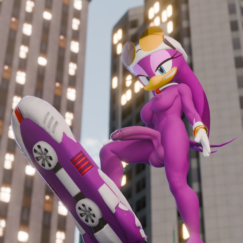 3d anthro avian balls bandana bird breasts clothing digital_media extreme_gear eyewear eyewear_on_head female futanari genitals gloves gynomorph handwear hi_res hirundinid intersex kerchief mostly_nude nipples oscine passerine penis sega solo sonic_(series) sonic_riders sonic_the_hedgehog_(series) sunglasses sunglasses_on_head swallow_(bird) twintails3d wave_the_swallow