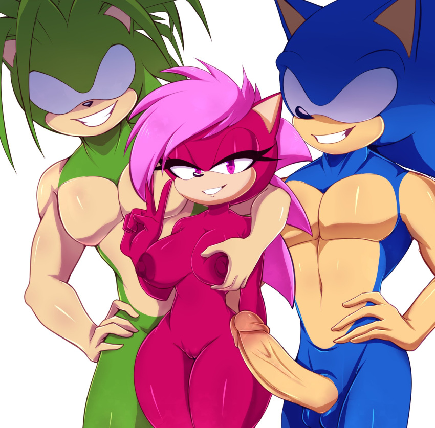 ass blue_fur breasts dsaiandrew green_fur imminent_sex incest magenta_fur manic_the_hedgehog penis shiny_skin siblings sonia_the_hedgehog sonic_(series) sonic_the_hedgehog sonic_the_hedgehog_(series) sonic_underground threesome