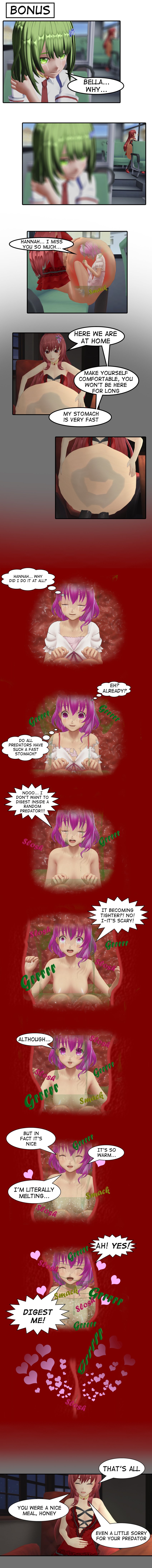 2girls 3d absurd_res big_breasts clothed comic cum cumming dialogue digestion dissolving_clothes english english_text female female_only green_eyes green_hair henbor hi_res internal long_image melting_clothes orgasm pink_eyes pink_hair red_eyes red_hair text uncensored unconscious unwilling_prey unwilling_to_willing unwilling_vore vgw_world vore willing_prey x-ray yuri