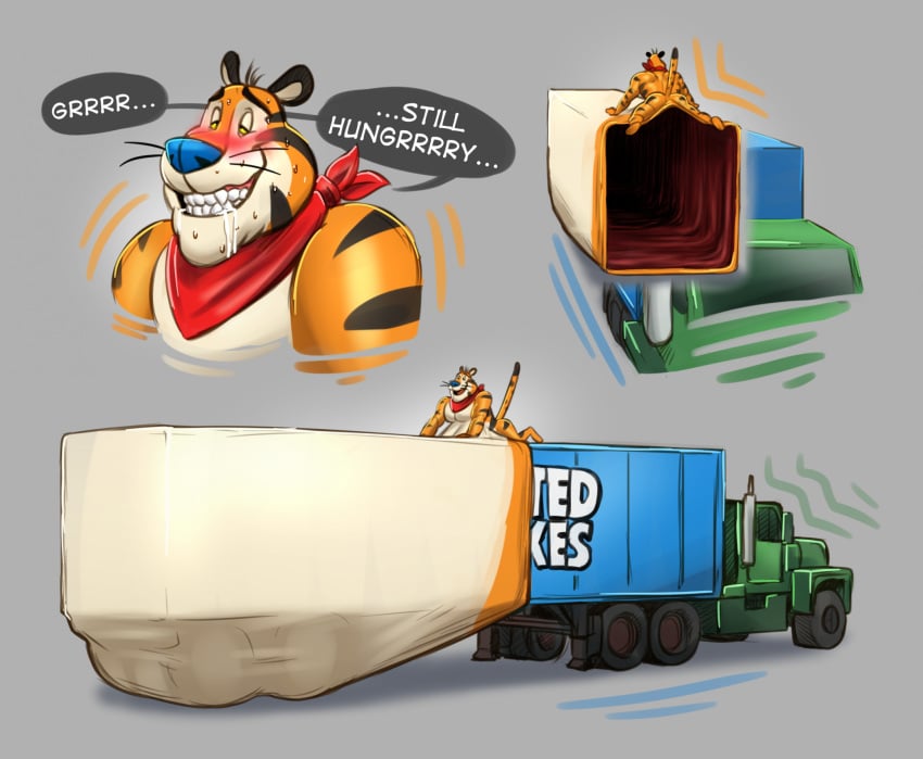 anal anal_sex anthro extreme_penetration felid frosted_flakes grey_background hi_res kellogg's lotolotl male male_inflation male_penetrated mammal mascot pantherine penetration ridiculous_bulge simple_background stomach_bulge tiger tony_the_tiger truck_(vehicle) vehicle vehicle_insertion xray_view