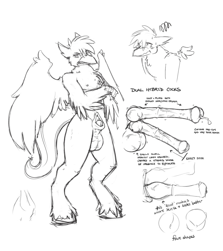 2015 animal_genitalia avian balls beak big_balls big_penis chest_tuft claws diphallia diphallism english_text flare fur hippogryph hooves horsecock huge_cock hyper hyper_penis looking_at_viewer male male_focus male_only male_solo model_sheet multi_penis nipples nude packmind packmind_(character) penis sheath sketch solo solo_male teeth text tuft vein veiny_penis wings