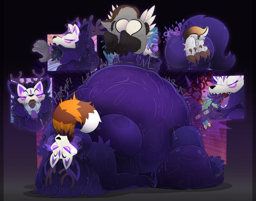 absorption_vore anal anal_sex anal_vore anthro ass balls belly big_balls big_belly big_breasts big_penis bone breasts canid canine curvy_figure deer duo female female_pred genitals goo_creature hi_res horn huge_breasts mammal mask nipples oral_vore penetration penis purple_body purple_goo size_difference skull skull_mask tail trpcafterdark vore vulva whisper_(asaneman)