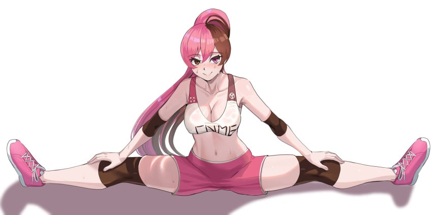 1girls alternate_version_available blush bottomwear breasts brown_eyes brown_hair cleavage female female_only footwear hair heterochromia legs legs_apart legs_spread medium_breasts neo_(rwby) nico-mo pink_eyes pink_hair pink_shorts ponytail rwby shoes shorts solo solo_female splits splits_position sports_bra sports_uniform sportswear spread_legs sweat sweatdrop thighs topwear two_tone_hair