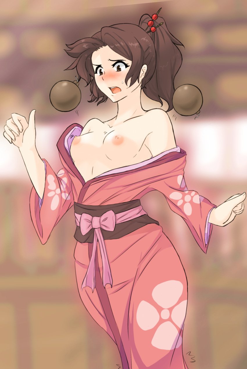 1girls blush breasts fuu nipples samurai_champloo tridisart wardrobe_malfunction