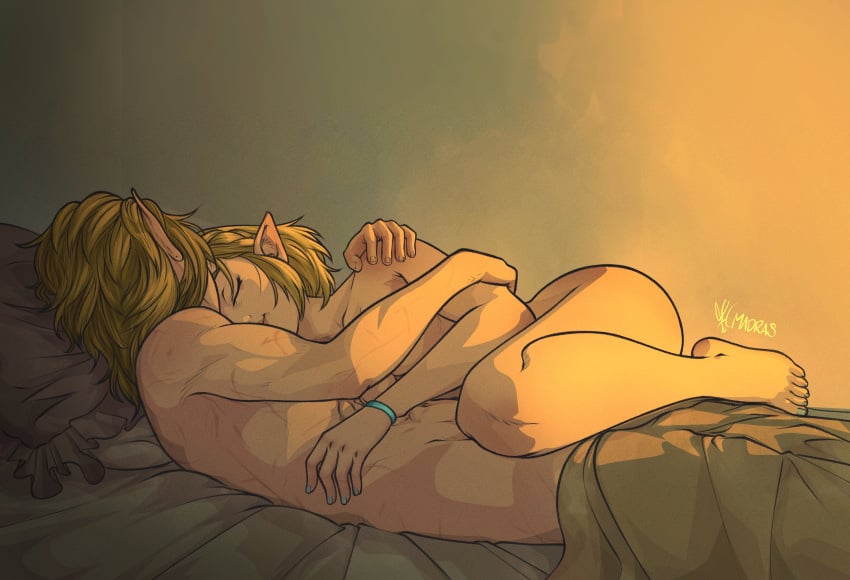 1boy 1girls after after_sex ass back_view bed blonde_hair casual cuddling female hug link link_(breath_of_the_wild) link_(tears_of_the_kingdom) lying madras male naked nintendo nude pale_skin pillow pointy_ears princess_zelda romantic sleeping smile tears_of_the_kingdom the_legend_of_zelda thighs wholesome wristband zelda_(breath_of_the_wild) zelda_(tears_of_the_kingdom)