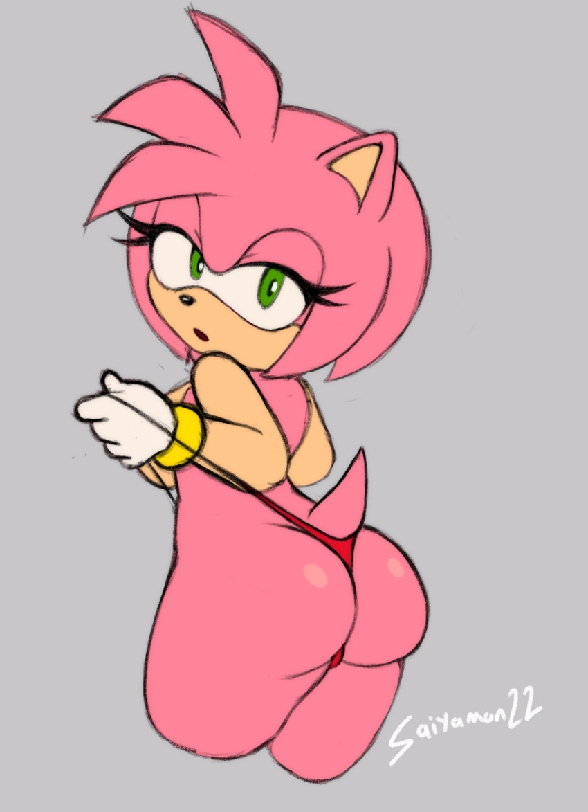 1girls amy_rose ass bedroom_eyes bracelets breasts female furry gloves saiyaman22 sega sonic_(series) sonic_the_hedgehog_(series) thong thong_pull topless_female