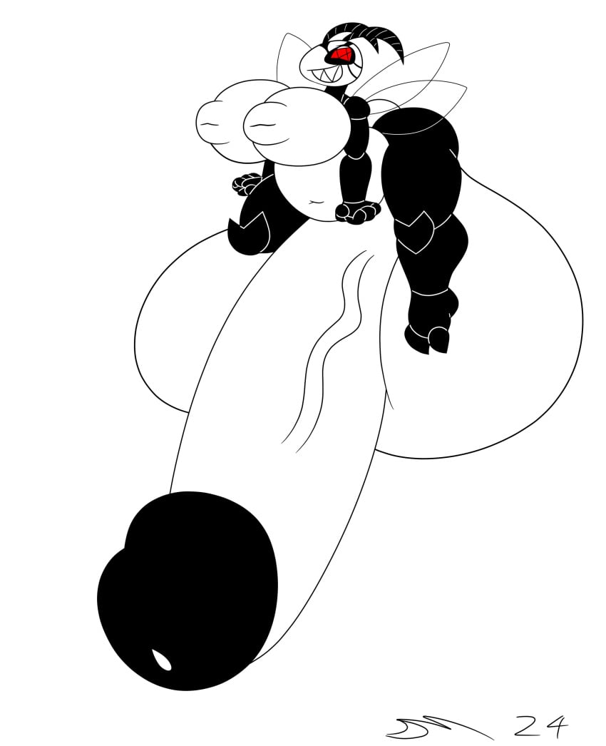 absurd_res antennae_(anatomy) anthro arthropod balls big_balls big_breasts big_penis black_and_white breasts dirtymac exoskeleton fly_(disambiguation) genitals hi_res huge_balls huge_breasts huge_cock hyper hyper_balls hyper_breasts hyper_genitalia hyper_penis insects intersex line_art monochrome penis red_eyes