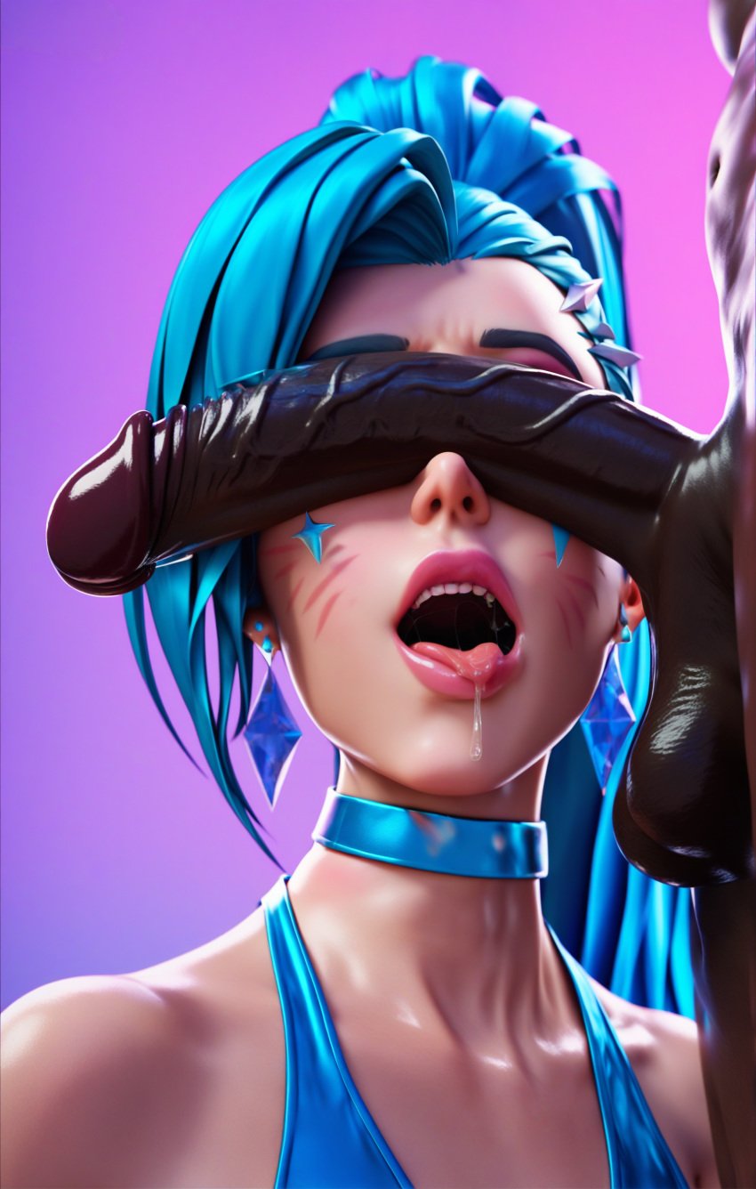 1boy 1girls ai_generated balls dark-skinned_male dark_skin eyes_covered interracial k/da_all_out_seraphine k/da_all_out_series k/da_series league_of_legends minority penis penis_on_face riot_games saliva seraphine_(league_of_legends) tongue_out