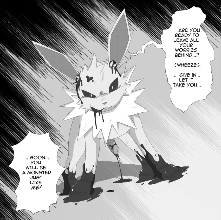 2015 abstract_background animal_genitalia black_and_white black_eyes canine_penis eeveelution erection feral front_view jolteon looking_at_viewer male male_only monochrome nintendo penis pokemon ryloo slime solo video_games white_fur