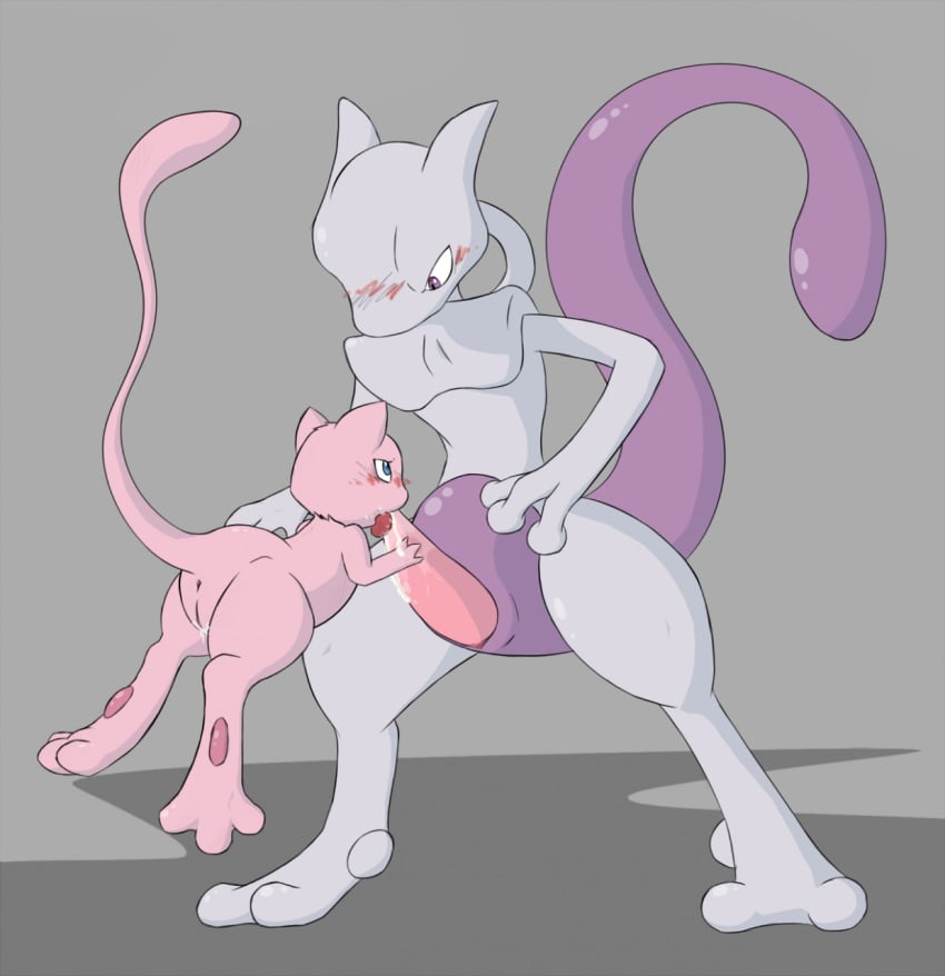 2015 animal_genitalia anus blush duo erection eye_contact female feral floating fur genital_slit holding_penis larger_male looking_down looking_up male mew mewtwo nintendo oral penis pokemon pokemon_(species) precum pussy pussy_juice ryloo saliva sex size_difference slit smaller_female standing straight tapering_penis tongue tongue_out video_games