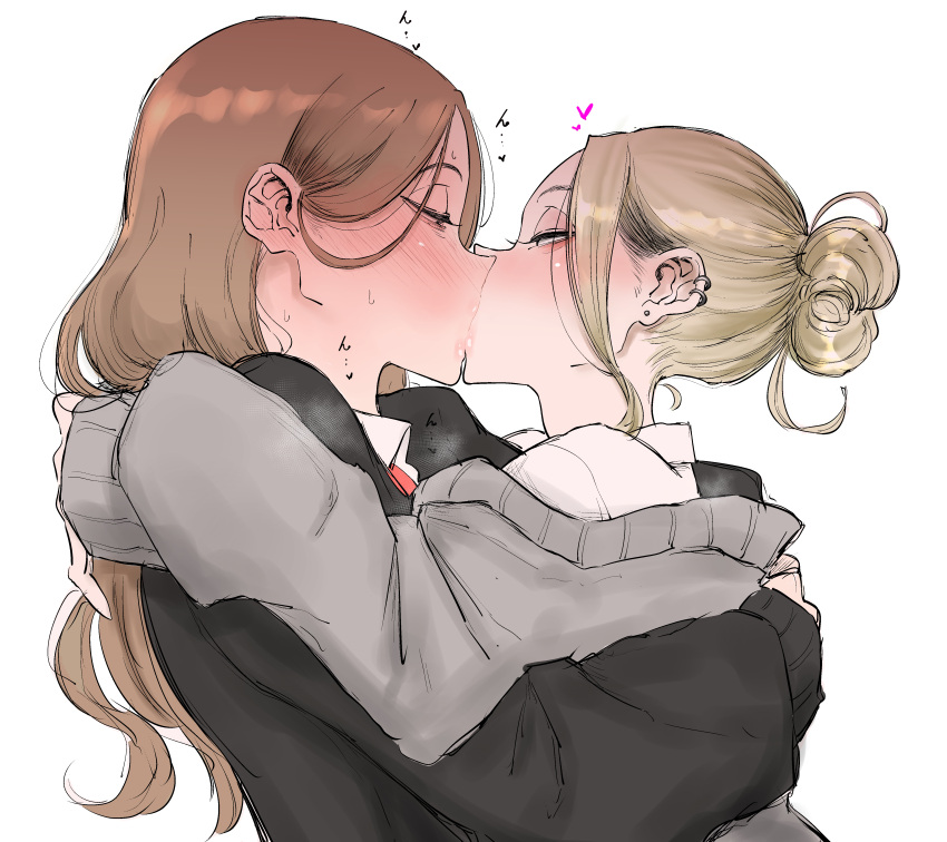 2girls blonde_hair heart kissing original original_character pandacorya tagme yuri