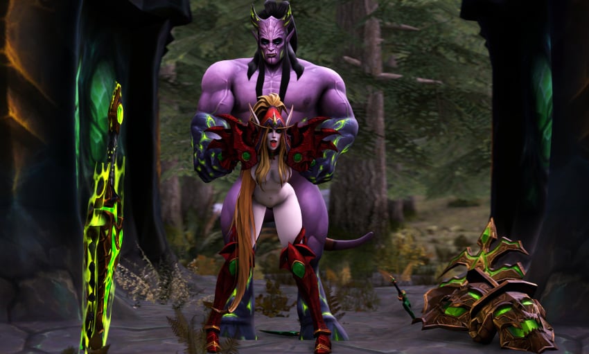 1girls 3d ahe_gao anal anal_penetration anal_sex bent_over blizzard_entertainment blonde_hair blood_elf equine_penis eredar fel_corruption horsecock huge_cock interspecies light-skinned_female light_skin megaspark purple_skin sex size_difference valeera_sanguinar warcraft world_of_warcraft