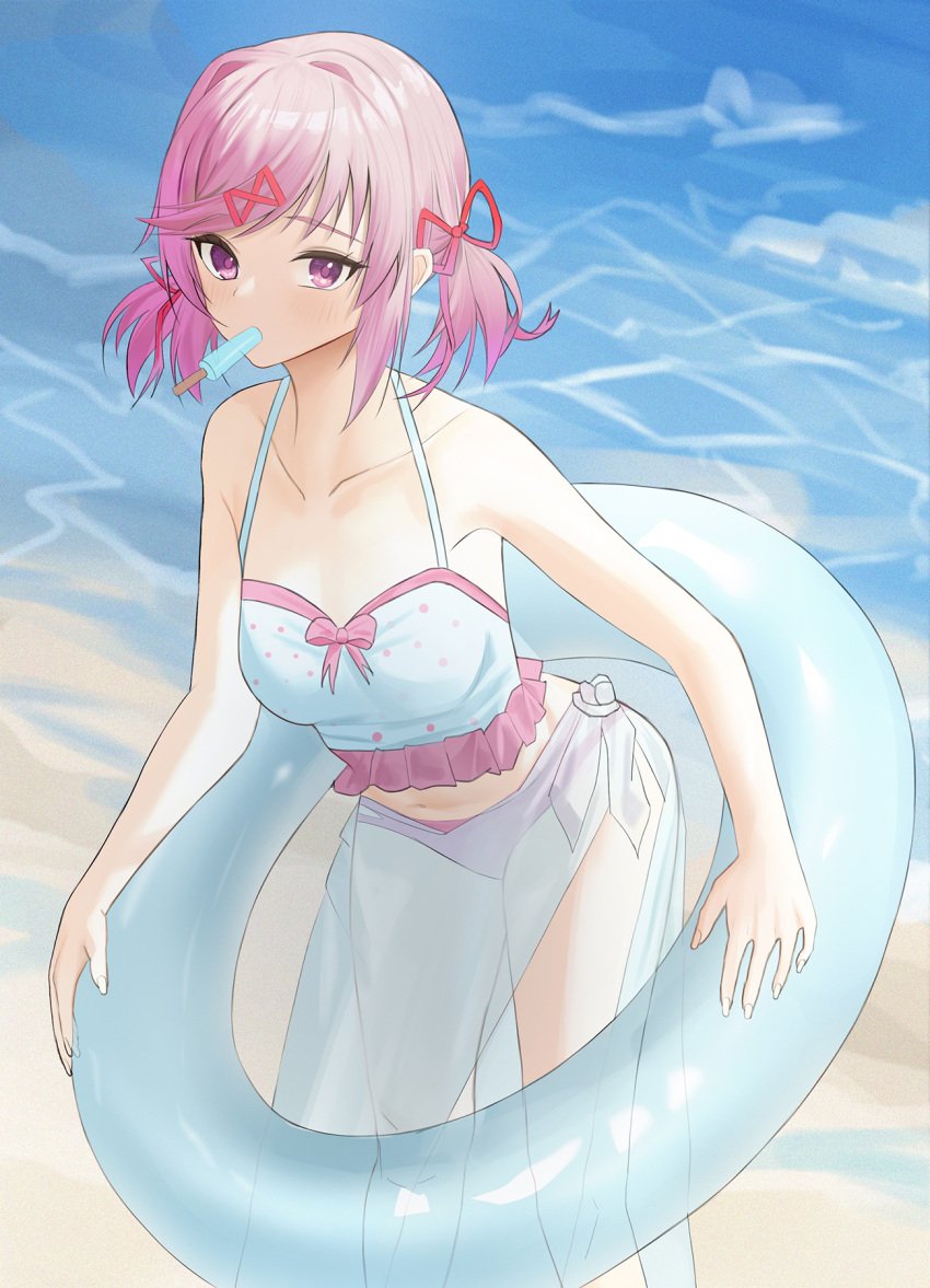 1female 1girls aris4rt doki_doki_literature_club female natsuki_(doki_doki_literature_club) pink_eyes pink_hair swimwear