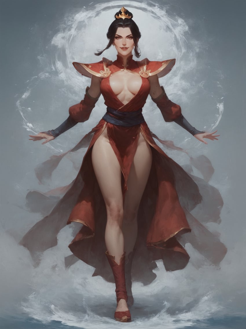 1girls ai_generated avatar_legends avatar_the_last_airbender azula black_hair breasts breasts_apart cleavage clothed clothing female female_only fire_nation lokiai nose posing shoes smoke solo stable_diffusion standing