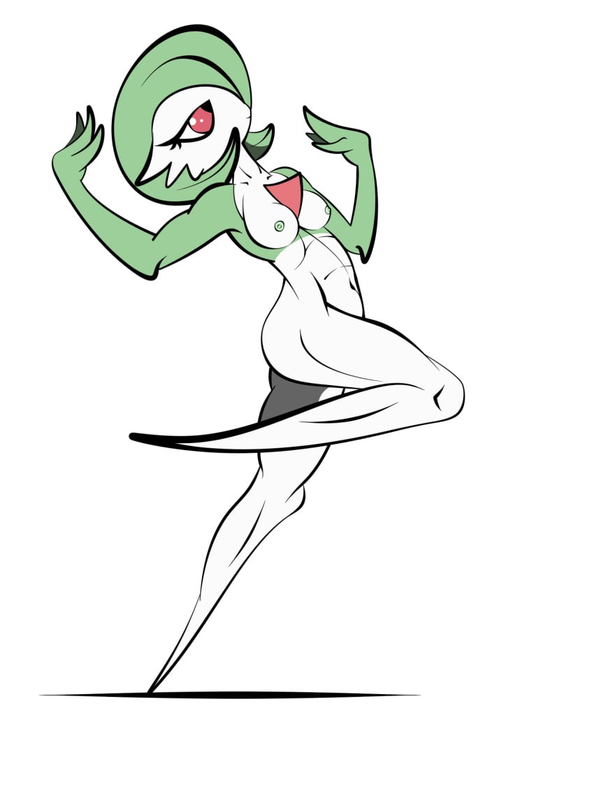 3:4 anthro breasts concentration female fogata gardevoir generation_3_pokemon green_body hi_res humanoid nintendo nipples pokemon pokemon_(species) solo thick_thighs white_body