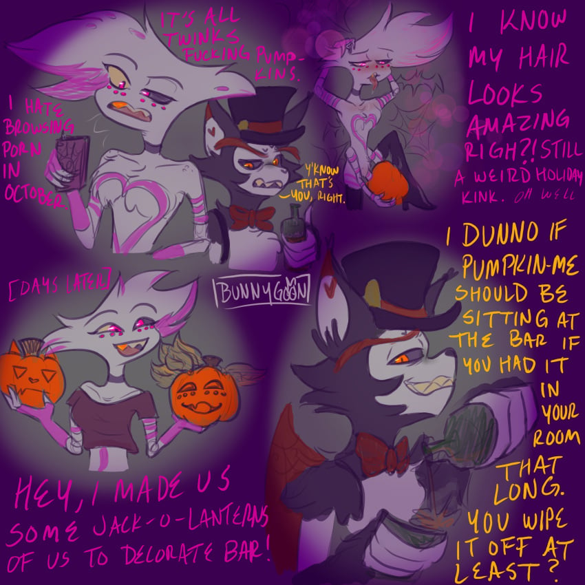 angel_dust_(hazbin_hotel) gay halloween hazbin_hotel husk_(hazbin_hotel) pumpkin pumpkin_masturbation venomwithinher666