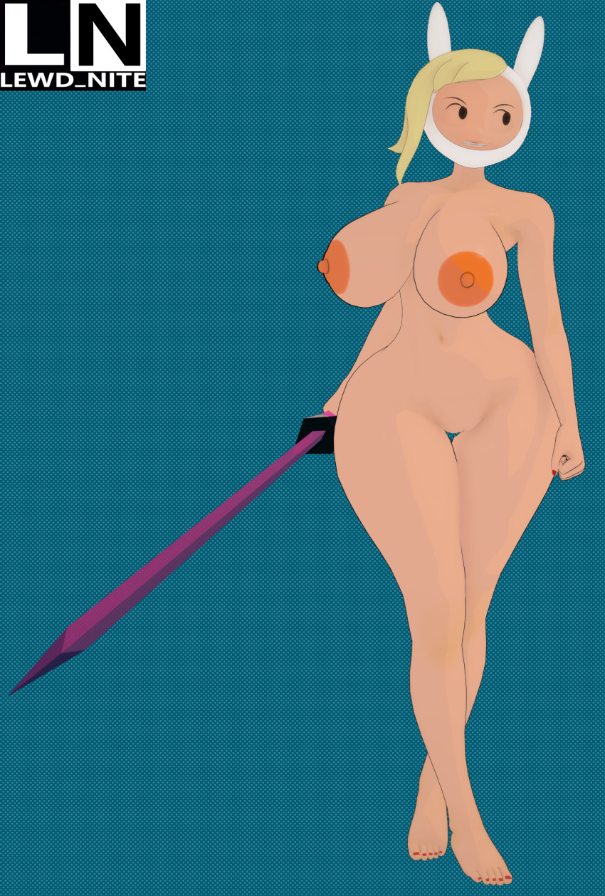 3d adventure_time cartoon_network exposed_breasts fionna_and_cake fionna_campbell fionna_the_human_girl lewd_nite naked nipples pinup pussy thick_thighs