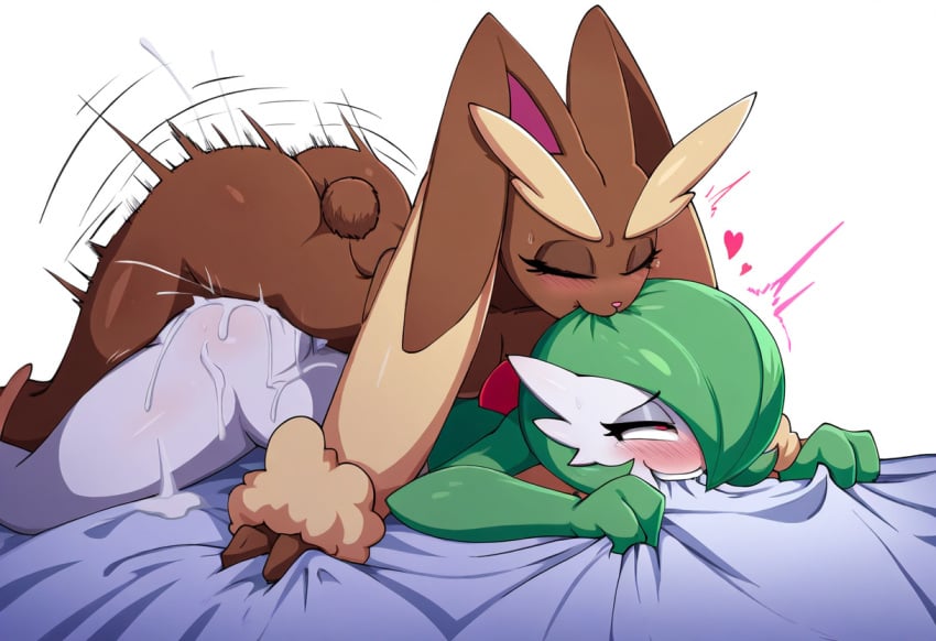 ahe_gao ai_generated backshots bite biting biting_sheets clapping_cheeks cum femboy femboy_on_femboy from_behind furry gardevoir lopunny male/male male_gardevoir male_lopunny male_only male_penetrated male_penetrating mullon novelai pokemon pokemon_(species) pokemon_dppt pokemon_rse prone_bone trap