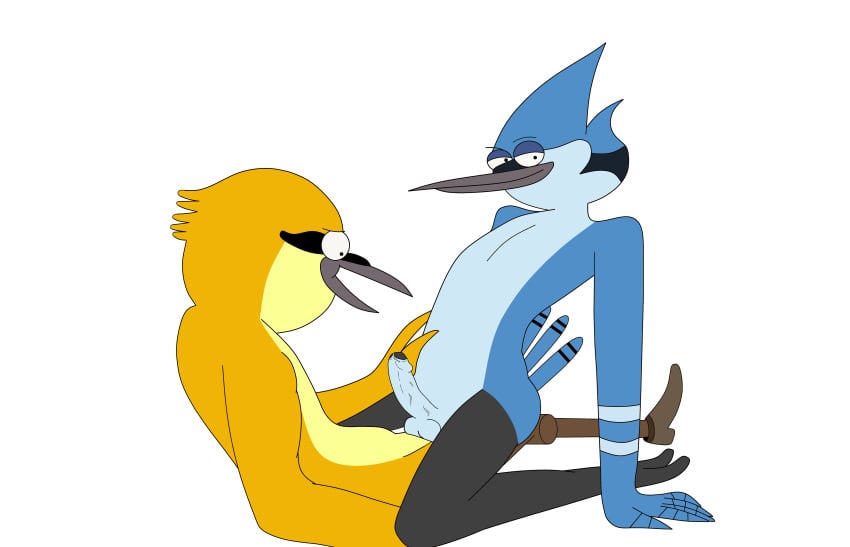 absurd_res anal anal_sex anthro avian balls beak bird black_penis blue_jay cartoon_network cowgirl_position duo erection feathers foreskin furry furry_only gay glans hi_res internal interspecies john_(regular_show) lifeseeker looking_at_viewer male mordecai on_top open_mouth oriole partially_retracted_foreskin penetration penis prosthetic_leg regular_show sex straddling toony uncut wooden_leg