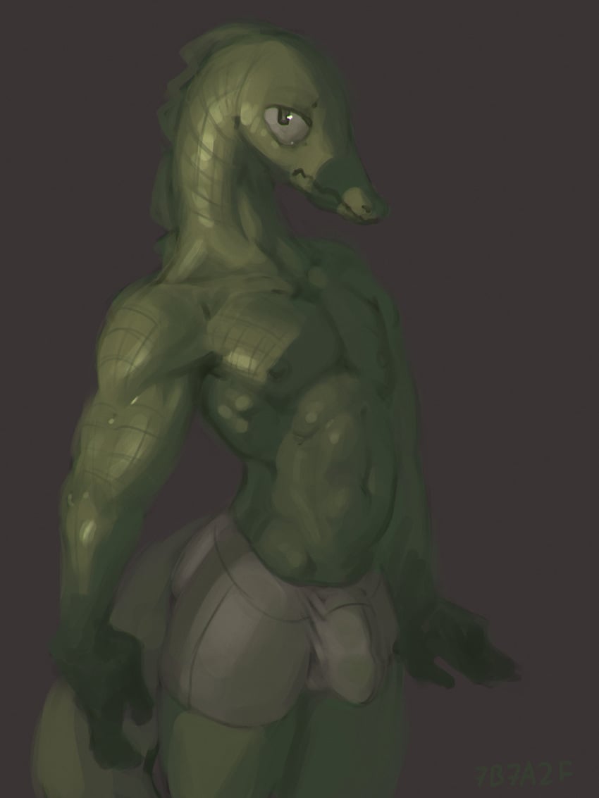 3:4 7b7a2f absurd_res anthro bulge clothed clothing hi_res male scalie solo underwear underwear_only