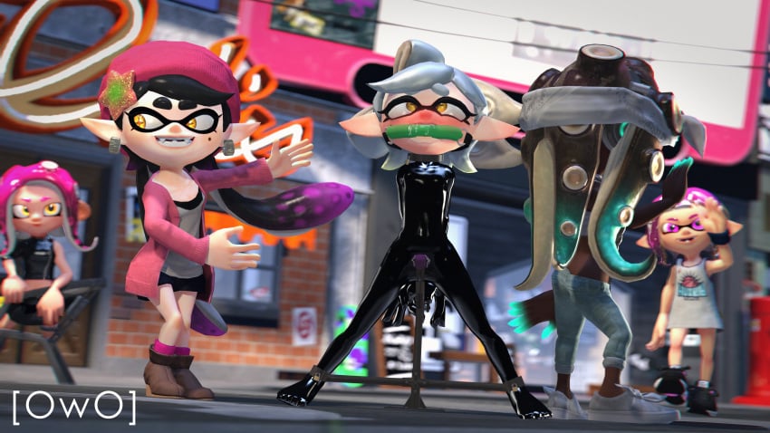 3d 3d_(artwork) absurd_res agent_8_(splatoon) bondage bound callie_(splatoon) cephalopod clothing cuff_(restraint) female group hi_res inkling inkling_girl latex latex_clothing latex_skinsuit marie_(splatoon) marina_(splatoon) marine mollusk nintendo octoling_girl owo_sfm public public_sex restraints sex sex_toy sfm skinsuit source_filmmaker splatoon splatoon_2 tight_clothing vibrator