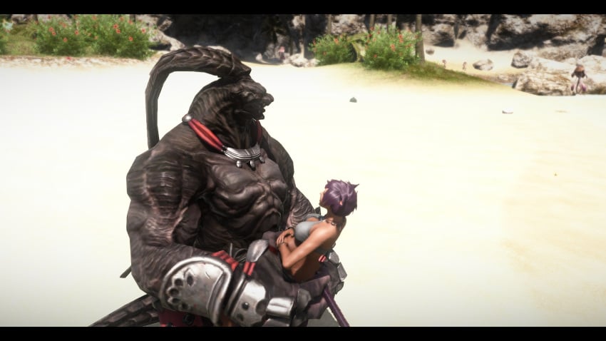 1boy 1girls 3d amalj'aa bottomless defeated final_fantasy_xiv gpose(ffxiv) miqo'te monster monster_rape rape size_difference stomach_bulge vaginal_penetration