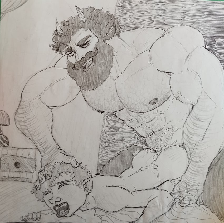 anal anal_insertion anal_sex beard bearded cum cum_in_ass cum_in_ass cum_in_pussy cum_inside curly_hair dominant_male domination dubious_consent explosive_orgasm facial_hair faun from_behind from_behind_position fucked_from_behind fucked_into_submission gay gay_domination gay_sex george_(character) goat_ears goat_horns hairy hairy_arms hairy_chest hairy_male hand_on_head horns hunk intense_sex male/female manly messy_hair muscle muscular muscular_male on_stomach overflowing_cum pencil_(artwork) prone_bone rough_sex satyr size_difference traditional_art traditional_media traditional_media_(artwork) veiny_muscles