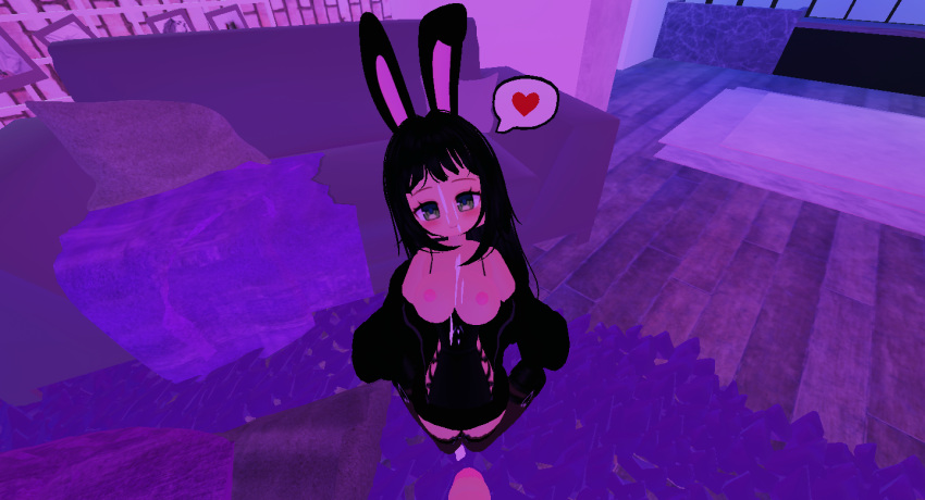 3d breasts_out bukkake bunny_girl cum_on_breasts cumshot rabbit_ears roblox roblox_avatar roblox_studio robloxian sitting_on_floor tagme