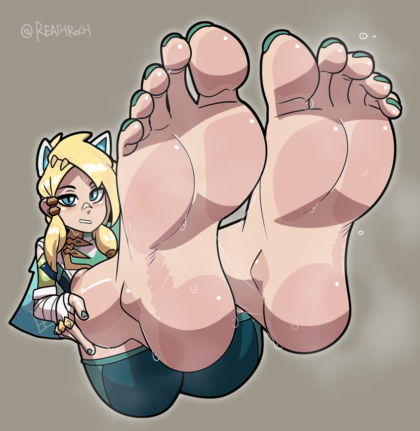 1girls background blonde_female blonde_hair blonde_hair_female blue_ears clothed clothed_female clothing erisa_(fortnite) feet feet_up female foot_fetish foot_focus fortnite fortnite:_battle_royale green_nail_polish green_nails green_toenail_polish green_toenails nail_polish reathroch sfw shaded simple_background simple_shading sweat toenail_polish yellow_hair yellow_hair_female