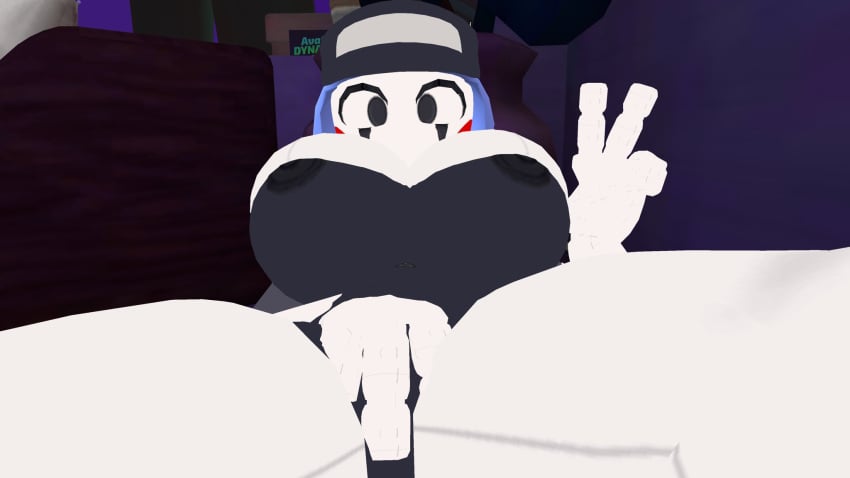 black_eyes blue_hair breasts one_girl pussy pussy_fingering stuffbot stuffbot(nightbotgrey) vrchat vrchat_avatar vrchat_model