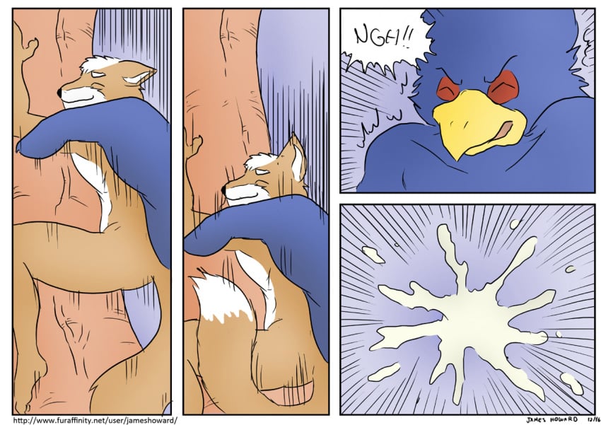 2boys anthro ass avian beak bird bodily_fluids canid canine comic completely_nude cum cumshot dialogue digital_drawing_(artwork) digital_media_(artwork) duo ejaculation english_text erection extreme_size_difference falco_lombardi fox fox_mccloud genital_fluids genitals interspecies james_howard larger_male male male/male male_only maledom malesub mammal micro nintendo nude nude_male orgasm penis sex siman-clifton size_difference smaller_male star_fox tail text togepi1125 yaoi