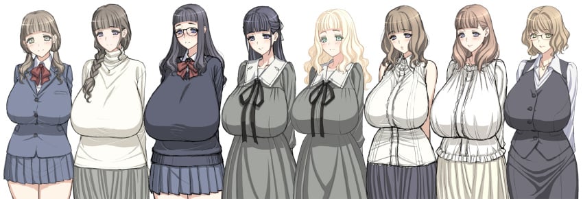 big_boobs big_breasts big_tits blonde_hair blue_hair boobs breasts breasts_bigger_than_head character_profile female female_only girl high_school light_brown_hair magaki_ryouta massive_breasts mature_female mommy original shiny smiling tits