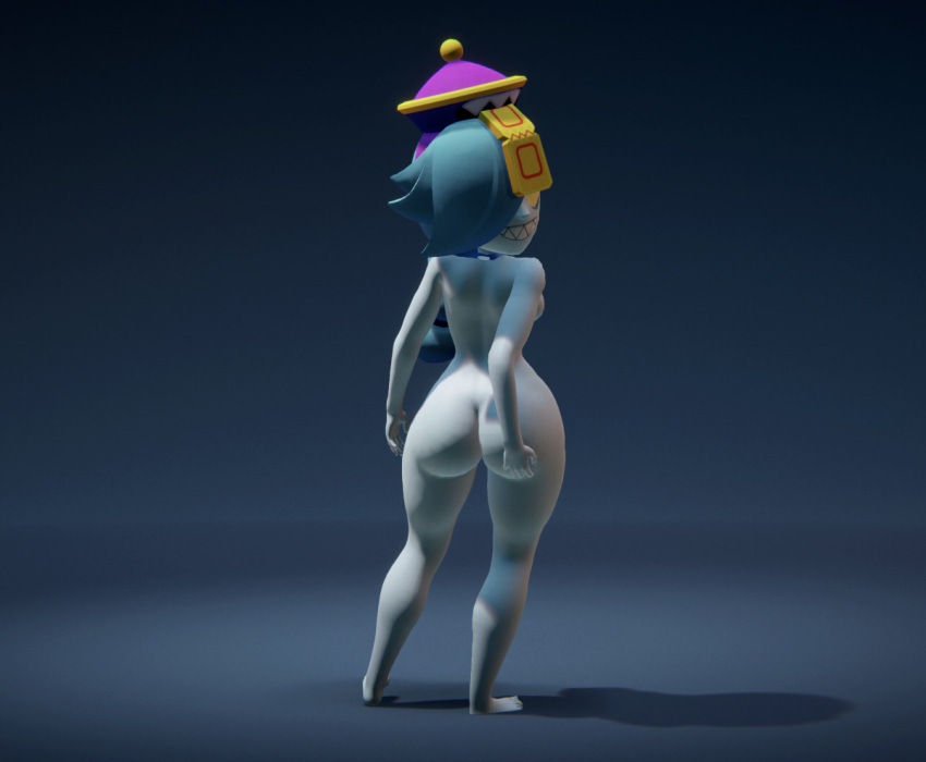 3d 3d_model ass brawl_stars colette_(brawl_stars) female jiangshi large_ass nude solo standing tagme