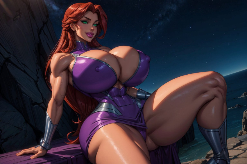 1girls ai_generated big_breasts bimbo breasts bythebrokenone dc dc_comics dcamu female_only huge_breasts justice_league_vs_teen_titans koriand'r small_waist solo solo_female starfire teen_titans teen_titans:_the_judas_contract thick_thighs