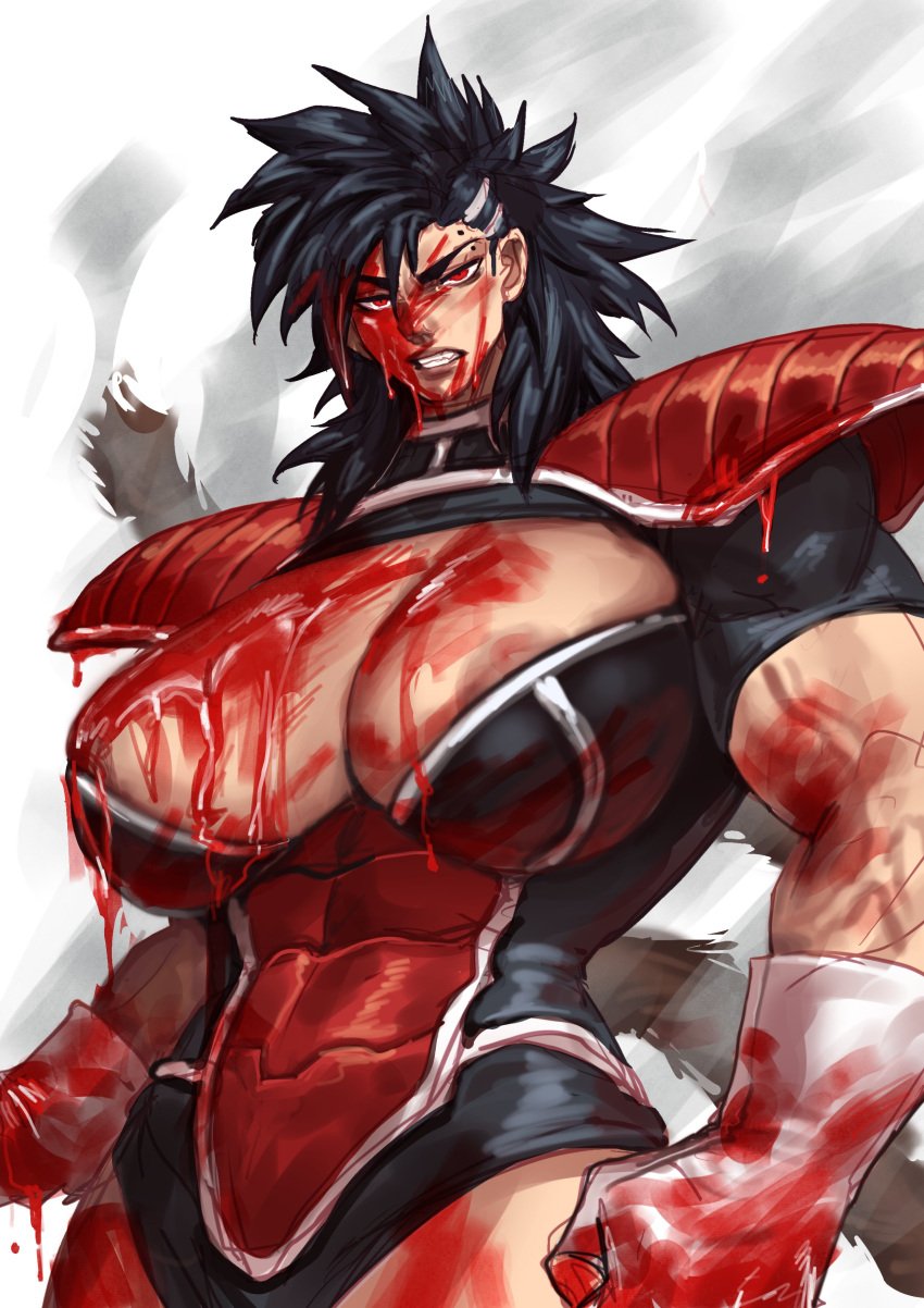 alien alien_girl athletic_female big_breasts blood blood_on_clothing blood_on_face blood_splatter blood_stain bloody dragon_ball dragon_ball_z huge_breasts muscular_female original_character saiyan virgoart1509