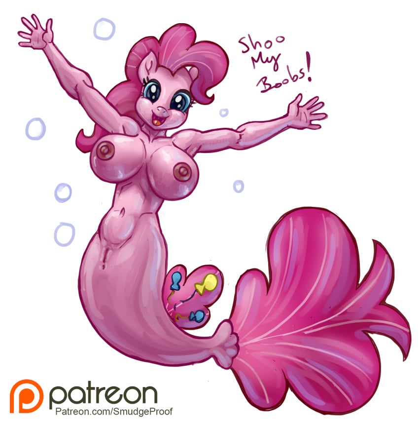 1girls alternate_species anthro anthrofied anus arms_spread big_breasts breasts bubble female friendship_is_magic funny hasbro humor looking_at_viewer marine merfolk my_little_pony my_little_pony:_the_movie_(2017) navel nipples nude patreon patreon_reward pinkie_pie_(mlp) pun pussy sea_pony simple_background smudge_proof solo transparent_background underwater water