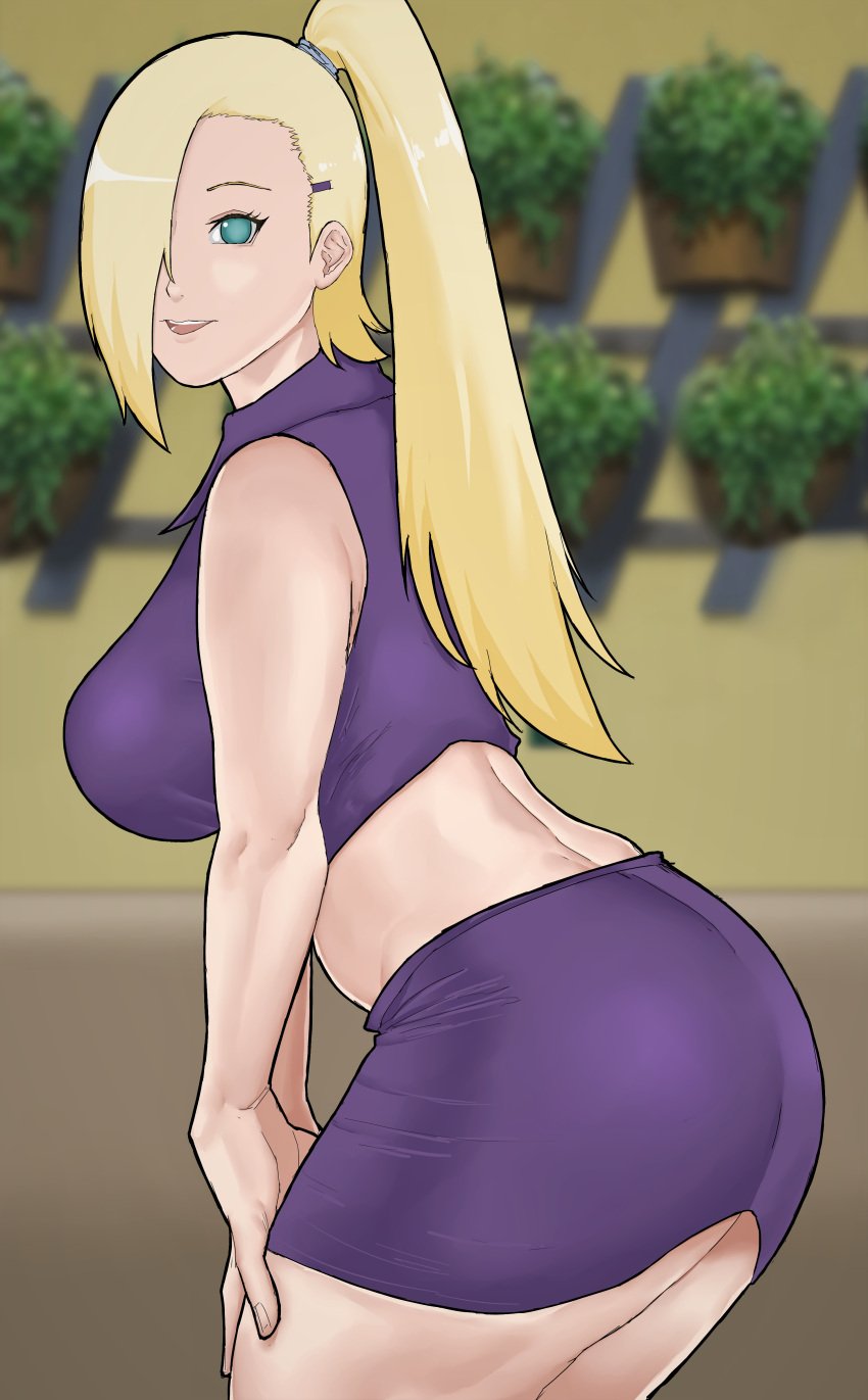 1girls ass big_ass big_breasts blonde_hair blue_eyes boruto:_naruto_next_generations crop_top female female_focus female_only from_behind ino_yamanaka ino_yamanaka long_hair looking_at_viewer mature mature_female milf miniskirt naruto naruto_(series) ponytail revealing_clothes skimpy skimpy_clothes skirt sleeveless sleeveless_shirt solo thick_thighs tied_hair tight_clothing torikku95 underass voluptuous