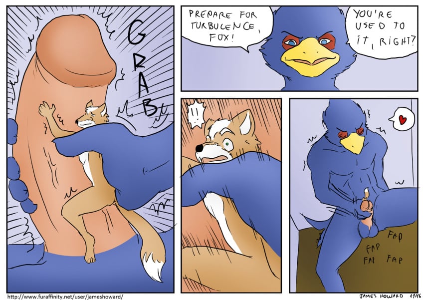 2boys anthro avian beak bird canid canine comic completely_nude dialogue digital_drawing_(artwork) digital_media_(artwork) duo english_text erection extreme_size_difference falco_lombardi fox fox_mccloud genitals humanoid_genitalia humanoid_penis james_howard male male/male male_only maledom malesub mammal masturbation micro nintendo nude nude_male penile penile_masturbation penis siman-clifton size_difference star_fox tail text togepi1125 url yaoi