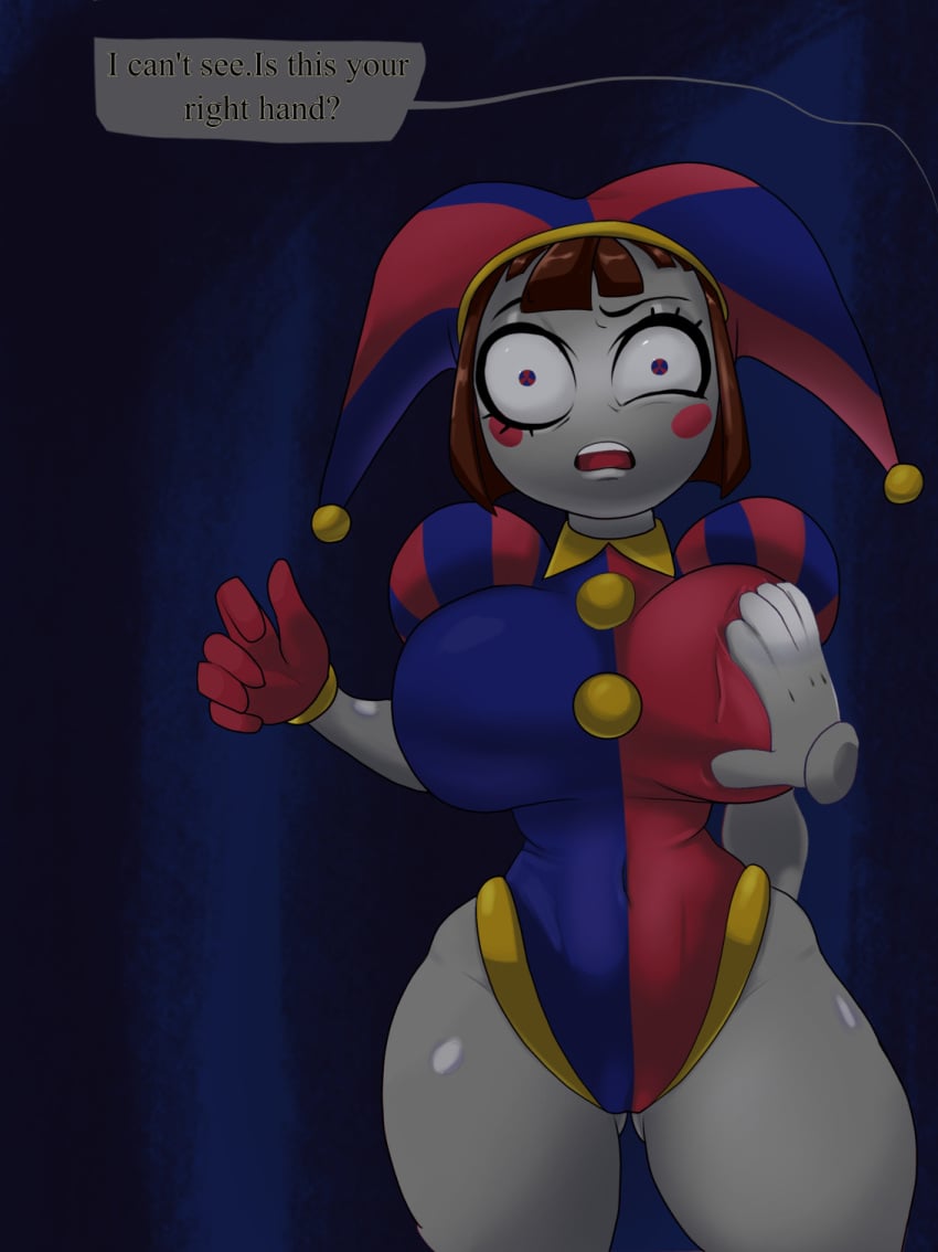 breast_grab clown grope kinger_(the_amazing_digital_circus) large_ass large_breasts pomni pomni_(the_amazing_digital_circus) shortstack the_amazing_digital_circus wide_hips wide_thighs